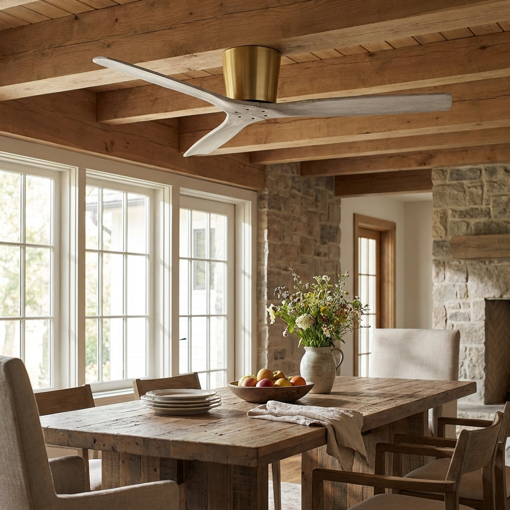 54 Inch Ward Solid Wood Blades Flush Mount Ceiling Fan with Remote Control