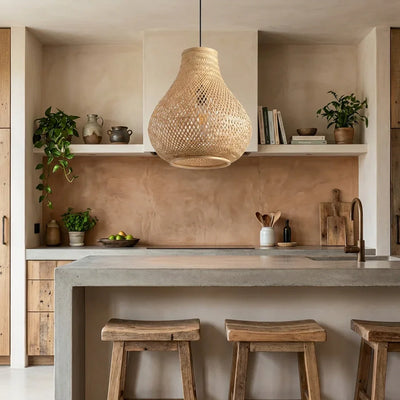 15" Troy Bohemian Handwoven Bamboo Island Pendant Light