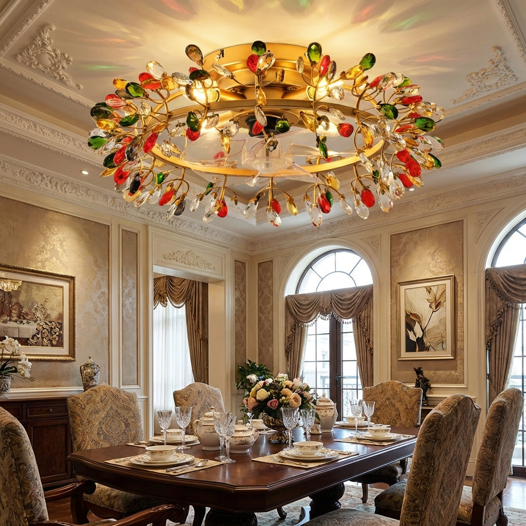 23" Clara Golden Crystal Flush Mount Ceiling Fan with Light and Remote