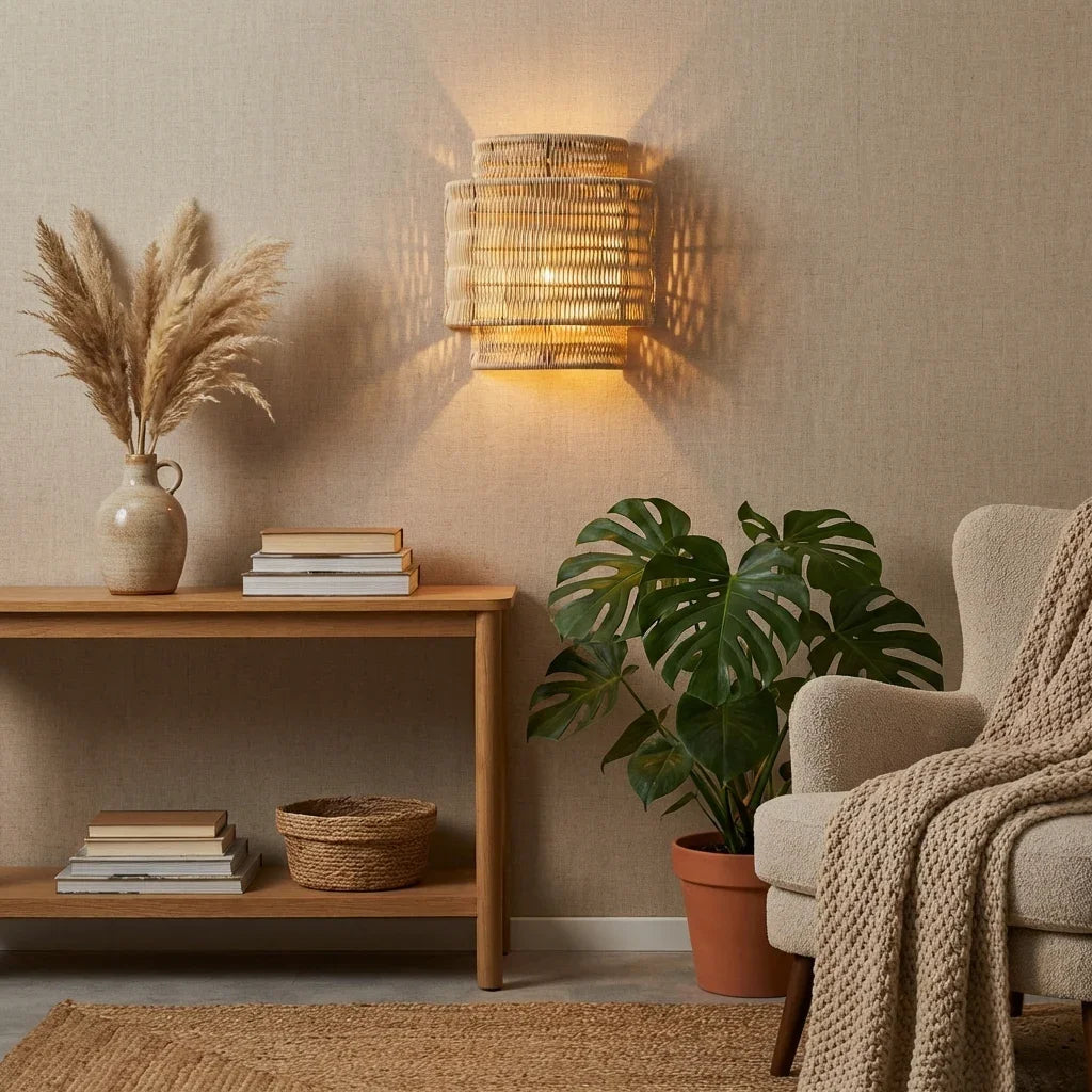 Roderick 1-Light Rattan Bohemian Wall Sconce Lighting