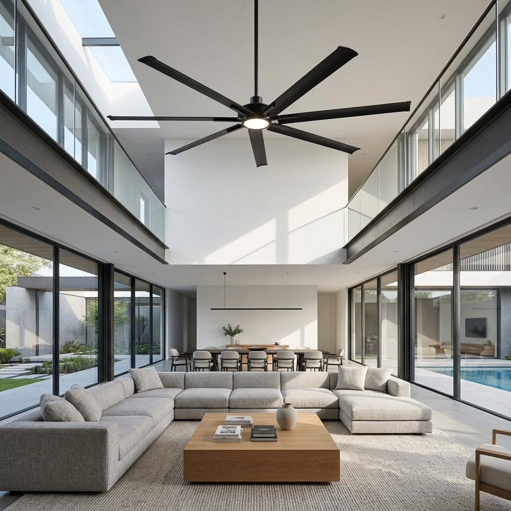 84 Inch 100 Inch Padus Black Large Size Ceiling Fan with Dimmable Lighting and Remote Control