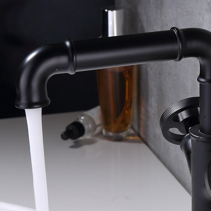 Industrial Double Handle Single Hole Bathroom Faucet in Matte Black - ParrotUncle