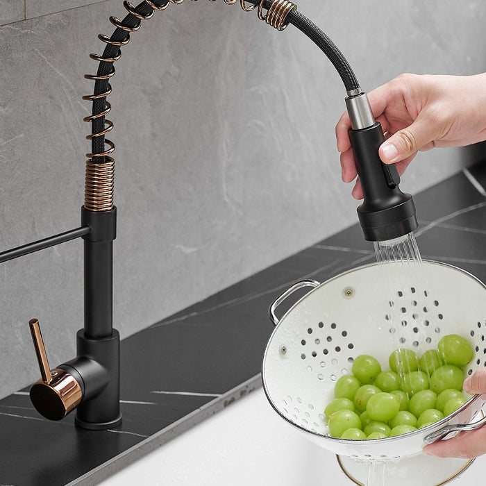 Kitchen Faucets Single Handle One Hole Matte Black and Gold Kitchen Faucet with LED Light - ParrotUncle