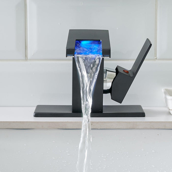 LED Light Bathroom Faucet Waterfall Single Handle One Hole Faucet for Bathroom Sink Mount Vanity Faucet - ParrotUncle