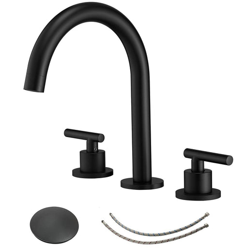 Matte Black 3-holes Double Handle Bathroom Sink Faucet - ParrotUncle
