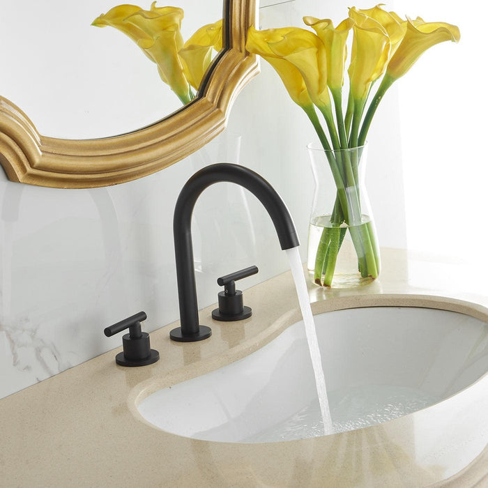 Matte Black 3-holes Double Handle Bathroom Sink Faucet - ParrotUncle