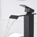Matte Black Waterfall Single Hole Single-Handle Low-Arc Bathroom Faucet - ParrotUncle