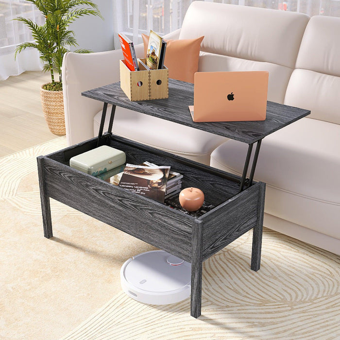 MDF Lift-Top Grey Coffee Table with Storage For Living Room - ParrotUncle
