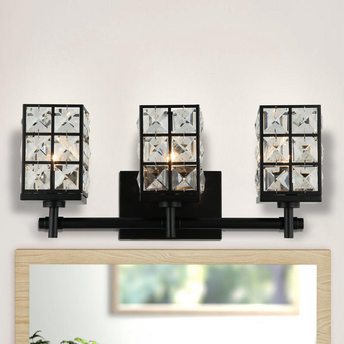 Modern 3-Light Black Wall Sconce with Cryatal Shade - ParrotUncle