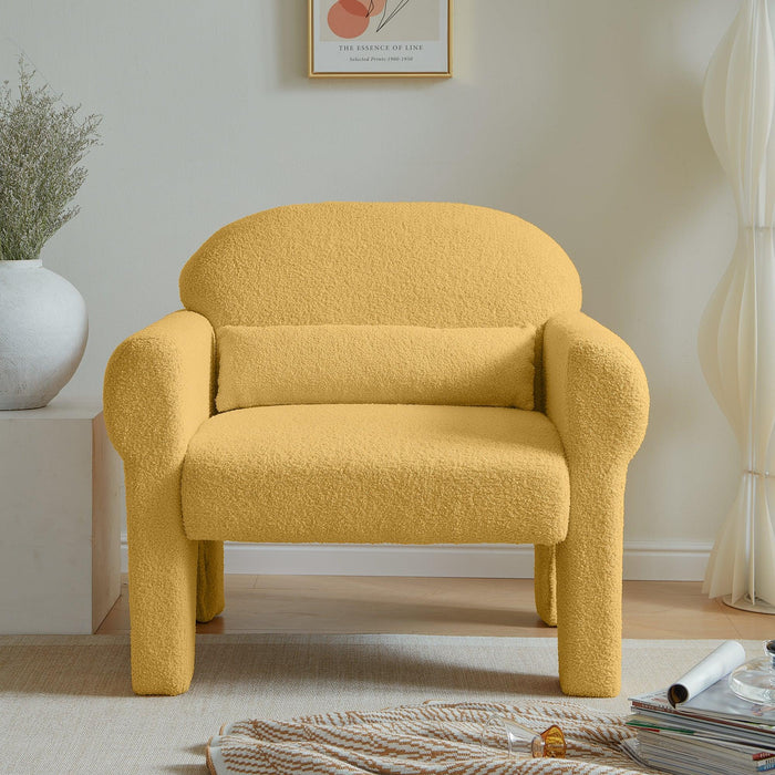 Modern Lambs Wool Fabric Accent Chair With Lumbar Pillow For Living Room - ParrotUncle
