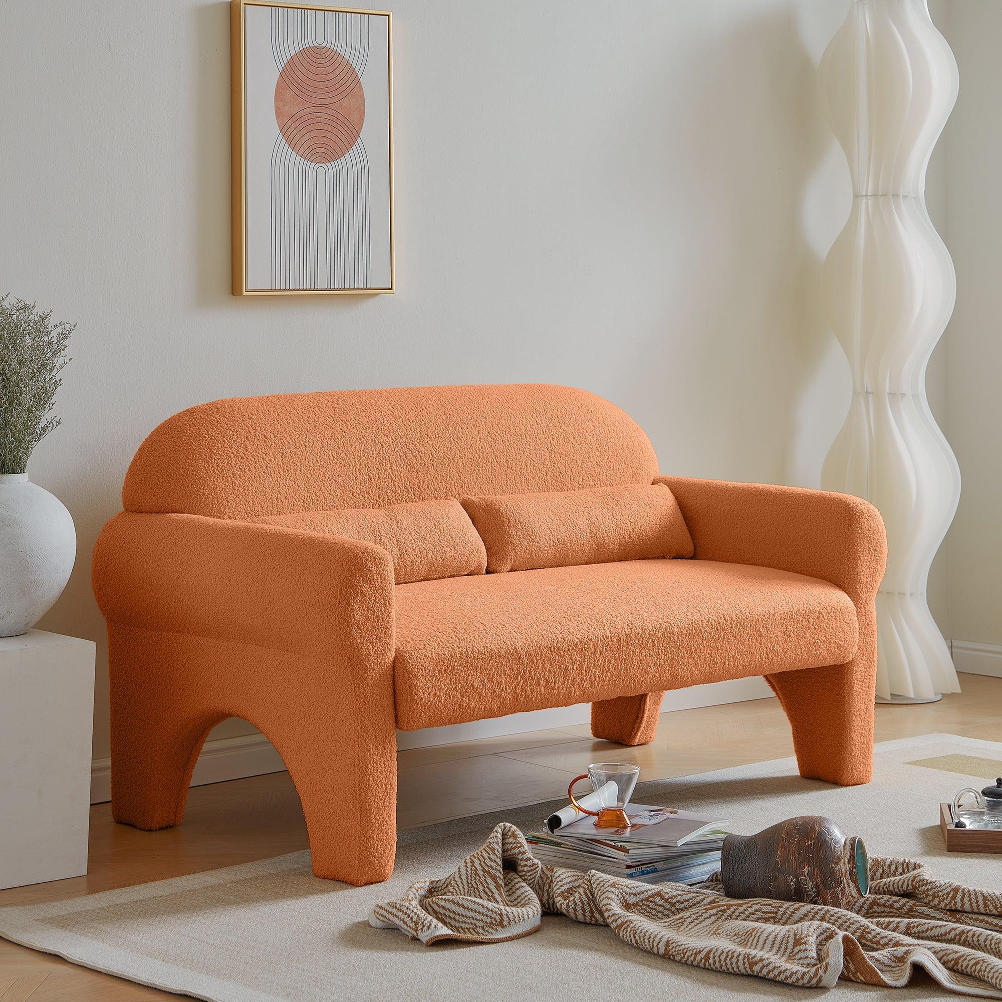 Modern Lambs Wool Fabric Loveseat for Living Room - ParrotUncle
