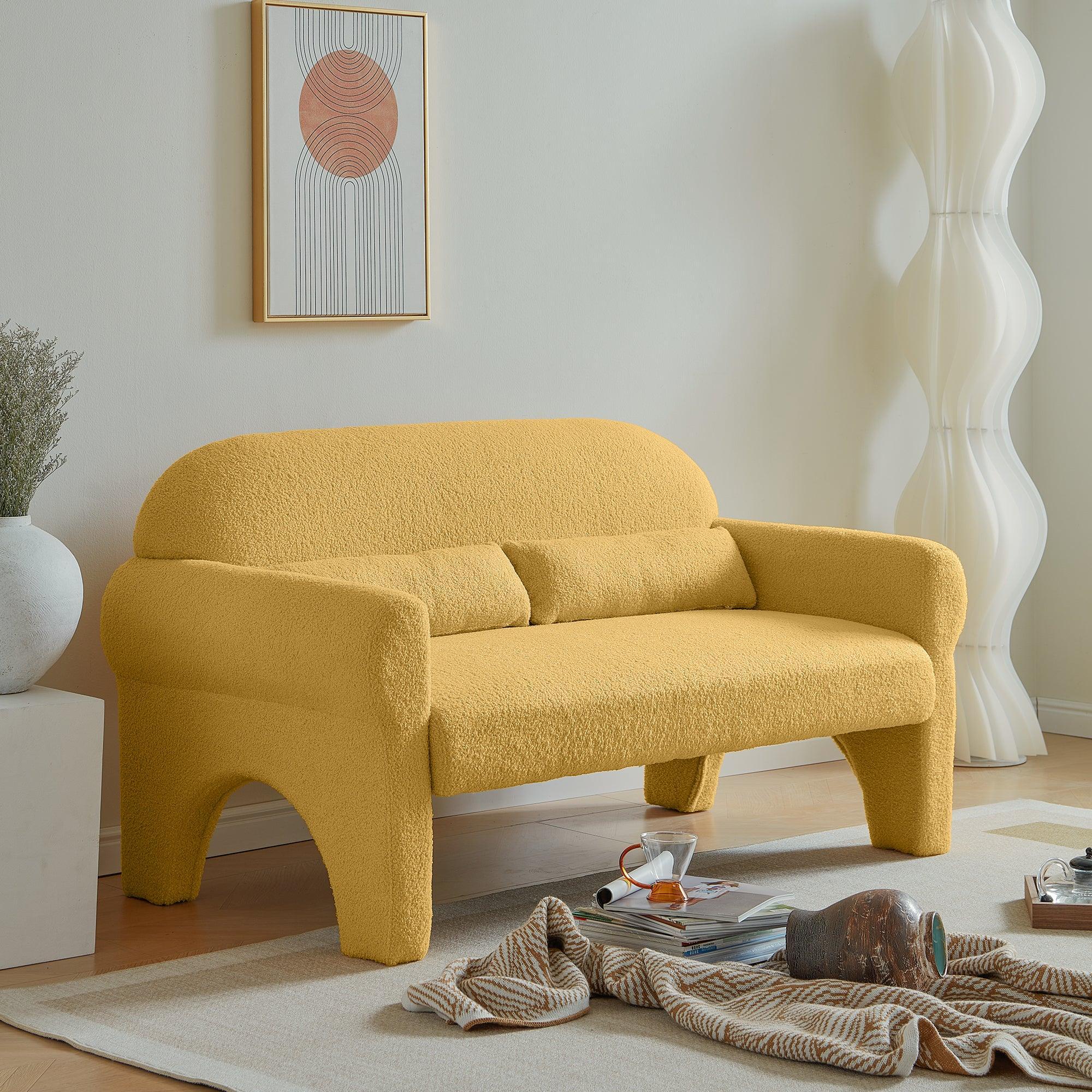 Modern Lambs Wool Fabric Loveseat for Living Room - ParrotUncle