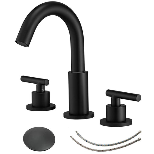 Modern Matte Black 3-holes Double Handle Bathroom Faucet - ParrotUncle
