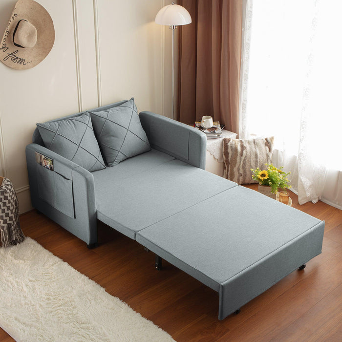 Modern Sofa Bed with Headboard Linen Love seat Couch, Pull Out Sofa Bed With 2 Pillows & 2 Sides Pockets for Any Small Spaces - ParrotUncle