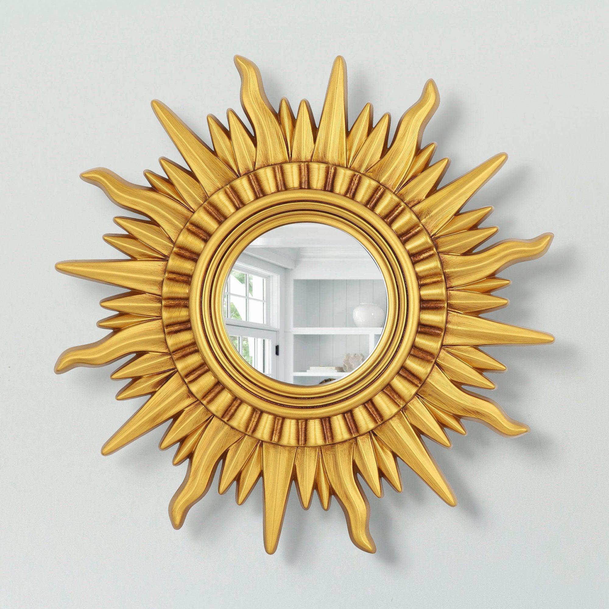 Modern Sunburst Golden Mirror Antiqued Casual Wall Decoration - ParrotUncle