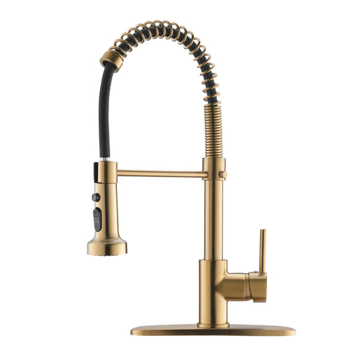 New Single Handle Pull Down Sprayer Kitchen Faucet with Advanced Spray Commercial 1 Hole Kitchen Sink Faucet in Brushed Gold - ParrotUncle