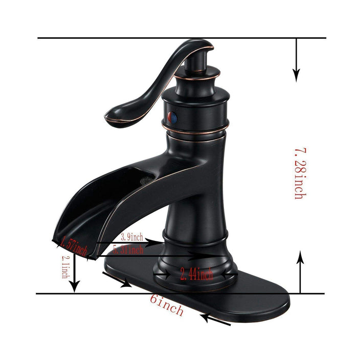 Oil Rubbed Bronze Waterfall Single Hole Single-Handle Low-Arc Bathroom Faucet With Supply Line - ParrotUncle