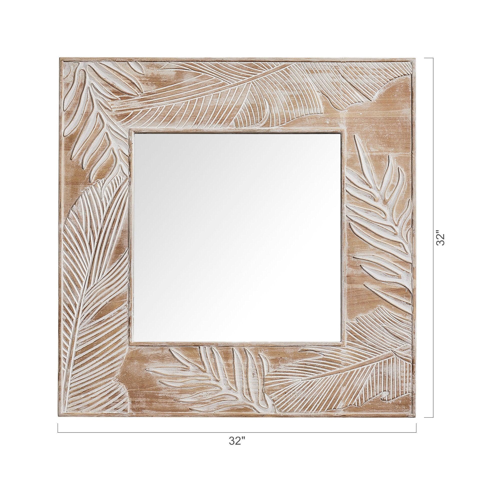 Parrot Uncle Frame for Mirrors Traditional Square Mirror Vintage Wall Decoration with Leaf Pattern - ParrotUncle