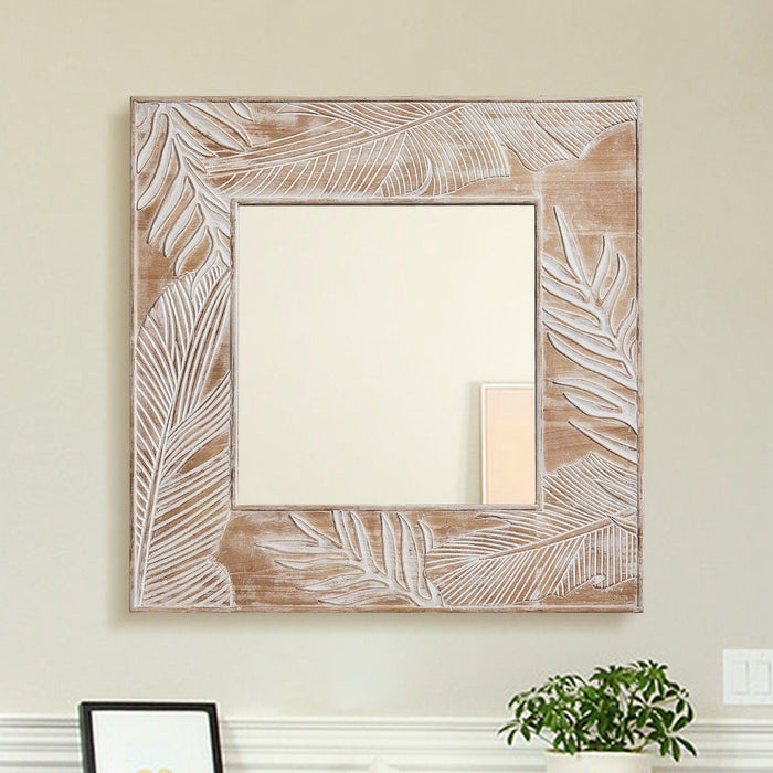 Parrot Uncle Frame for Mirrors Traditional Square Mirror Vintage Wall Decoration with Leaf Pattern - ParrotUncle