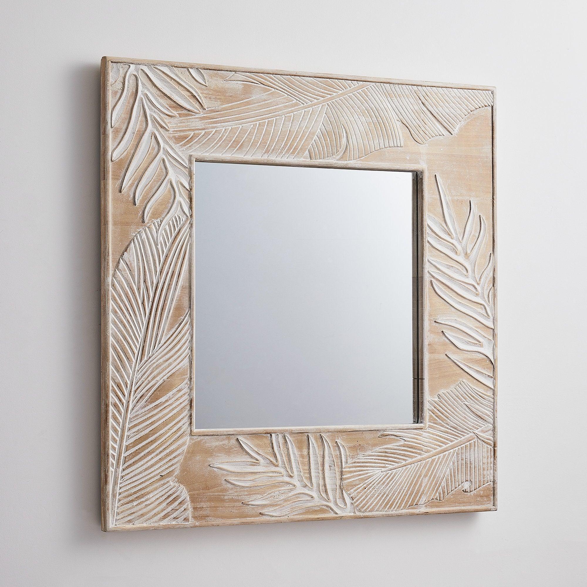 Parrot Uncle Frame for Mirrors Traditional Square Mirror Vintage Wall Decoration with Leaf Pattern - ParrotUncle
