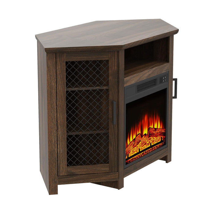 Parrot Uncle Furniture 45" Corner Electric Fireplace TV Stands Console Table with 2 Metal Mesh Doors - ParrotUncle