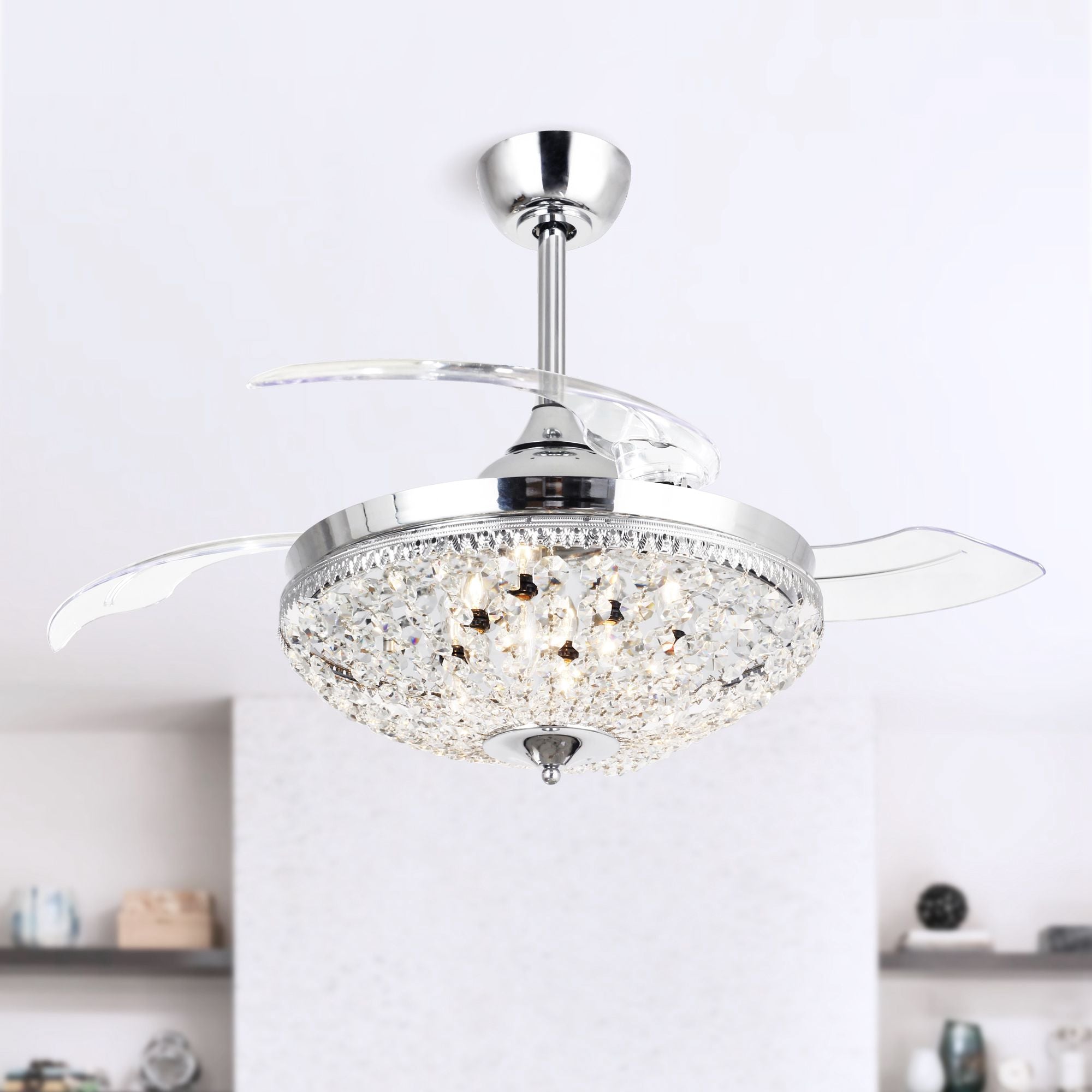 Ventilador de techo moderno de cristal con montaje de barra descendente de 42