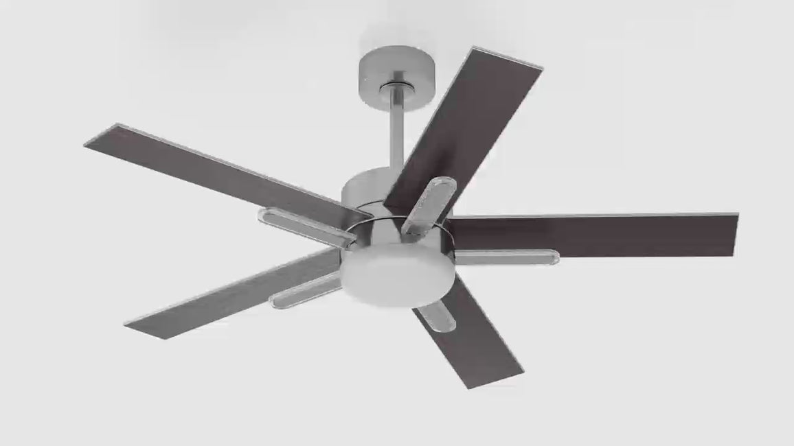 Ventilador de techo moderno de 52 pulgadas con aspas de doble cara y montaje en barra con luz LED principal y lateral