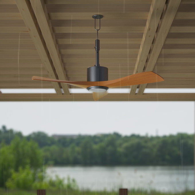 42 Inch Patio Guard IP65 Outdoor DC Motor Black Modern Hanging Buckle Downrod Ceiling Fan with Light