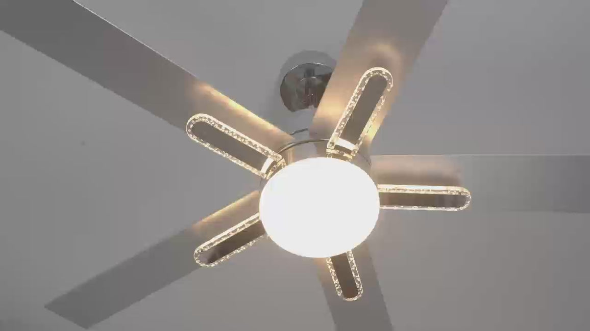 Ventilador de techo moderno de 52 pulgadas con aspas de doble cara y montaje en barra con luz LED principal y lateral