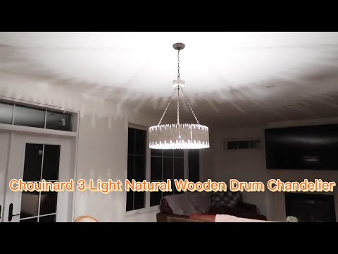 Chouinard Lámpara de araña de tambor de madera natural de 3 luces
