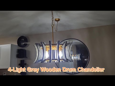 4-Light Grey Wooden Drum Chandelier