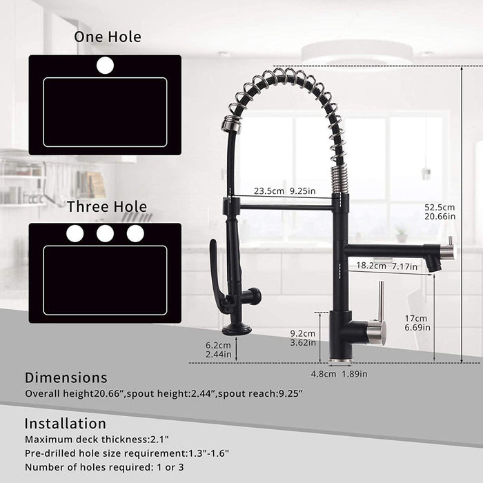 Pull Down Kitchen Faucet with Sprayer, Commercial Matte Black Kitchen Sink Faucets - ParrotUncle