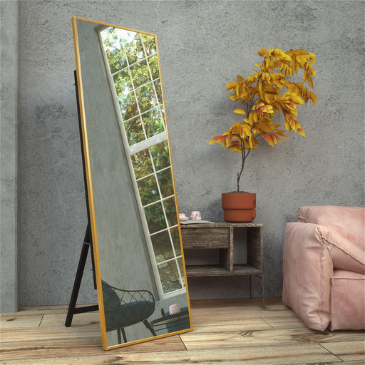 Rectangular Modern Golden Aluminum Framed Full Length Mirror - ParrotUncle
