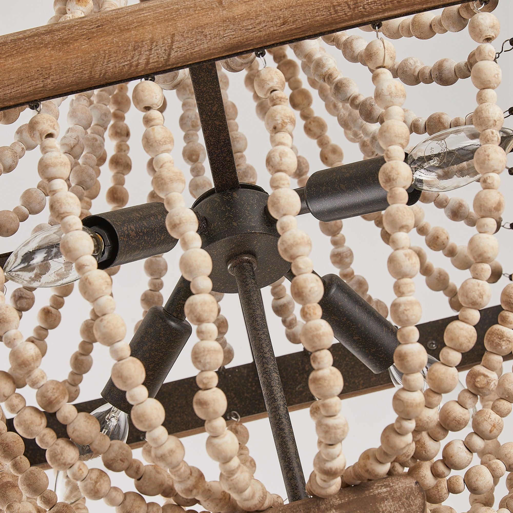 Regas 4-Light Wood Bead Candle Style Chandelier - ParrotUncle