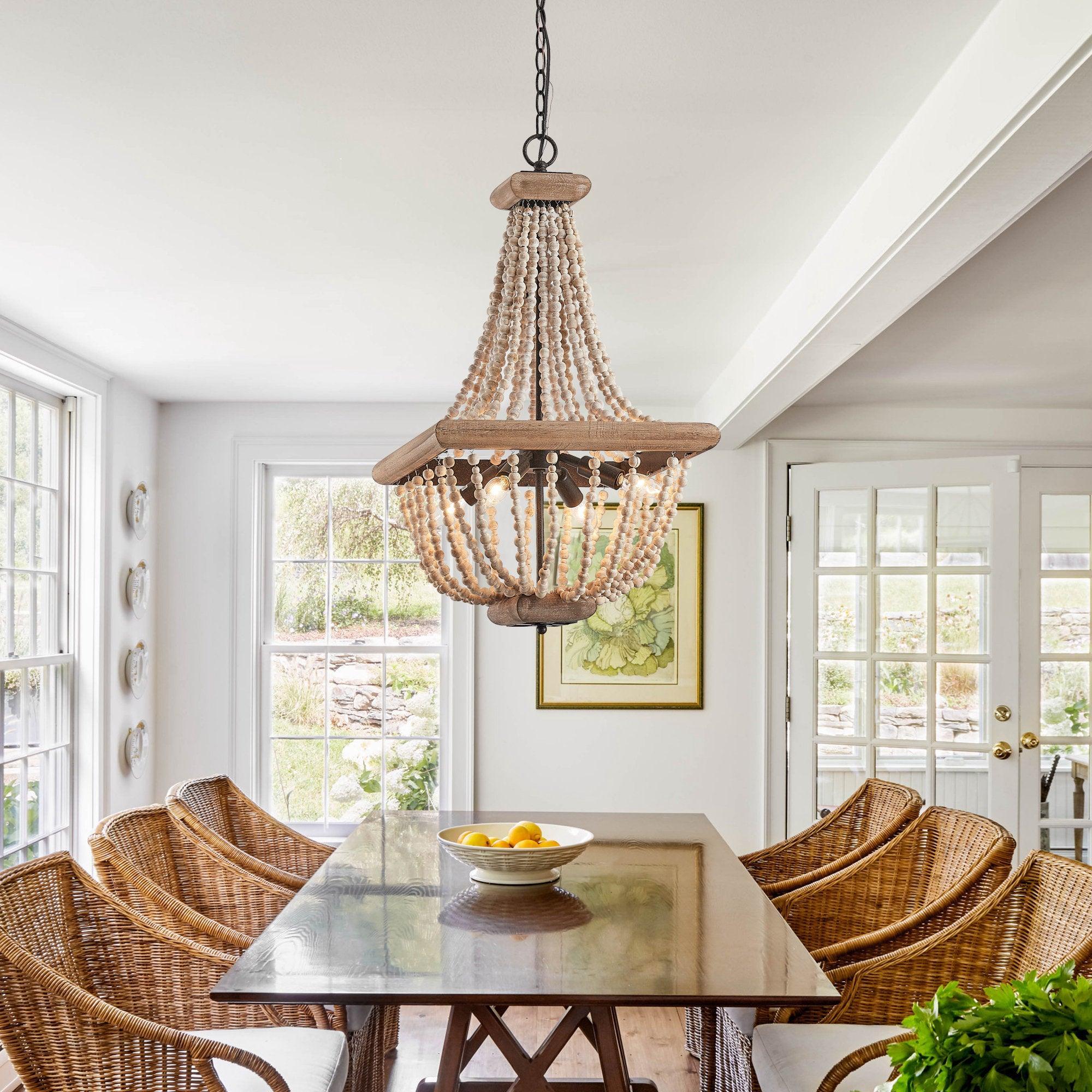 Regas 4-Light Wood Bead Candle Style Chandelier - ParrotUncle