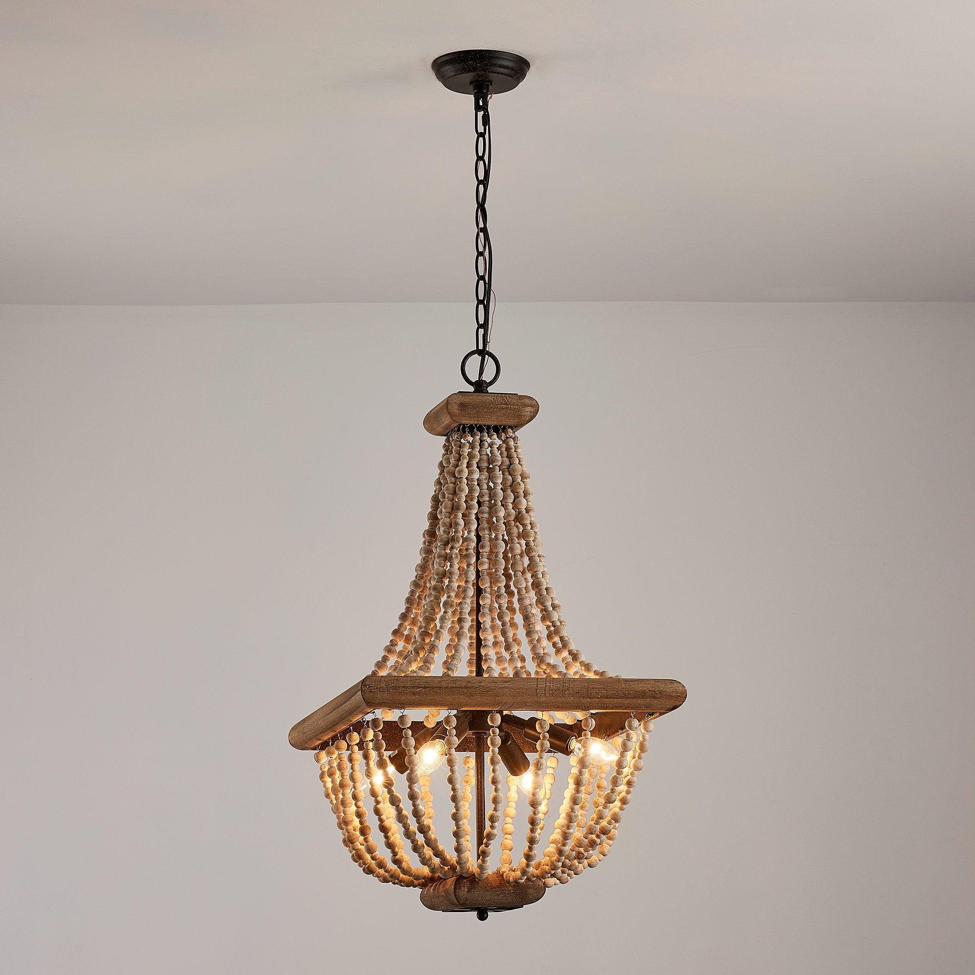 Regas 4-Light Wood Bead Candle Style Chandelier - ParrotUncle