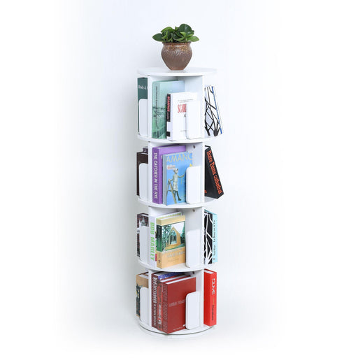 Rotating Bookshelf 360° Display Floor Standing 4-Shelf Bookcase - ParrotUncle
