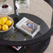 Round Glass Top Solid Wood Storage Black Coffee Table - ParrotUncle