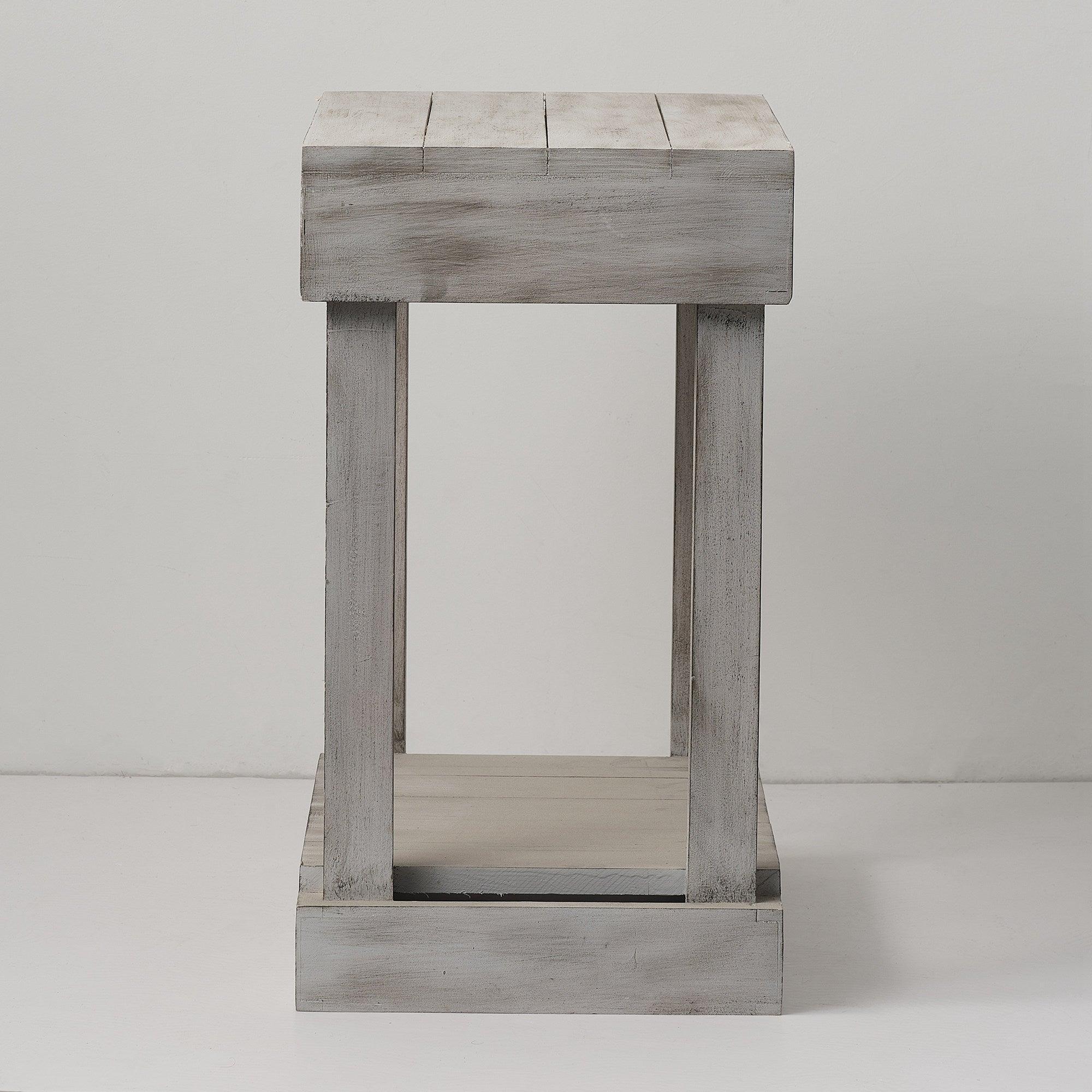 Rustic Wood Square End Table with Shelf - ParrotUncle