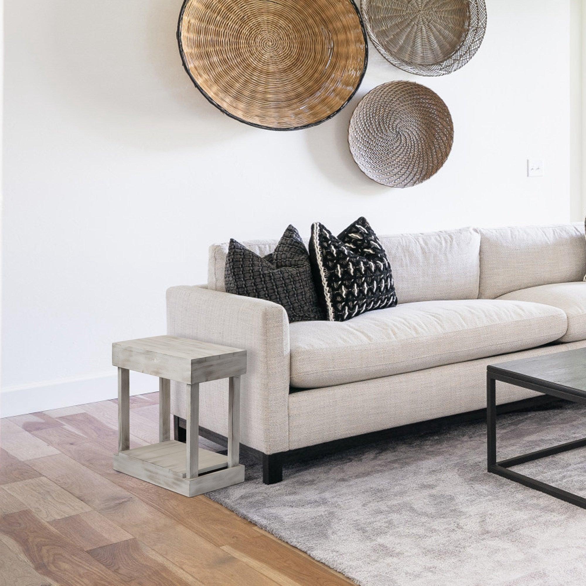 Rustic Wood Square End Table with Shelf - ParrotUncle