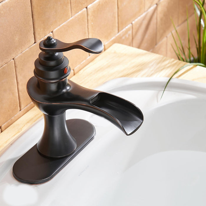 Single Handle Bathroom Sink Faucet with Deck Plate and Pop-up Drain Assembly - ParrotUncle