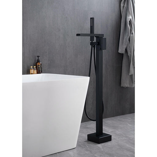 Single-Handle Floor-Mount Freestanding Bathroom Tub Faucets with Handheld Shower in Matte Black - ParrotUncle