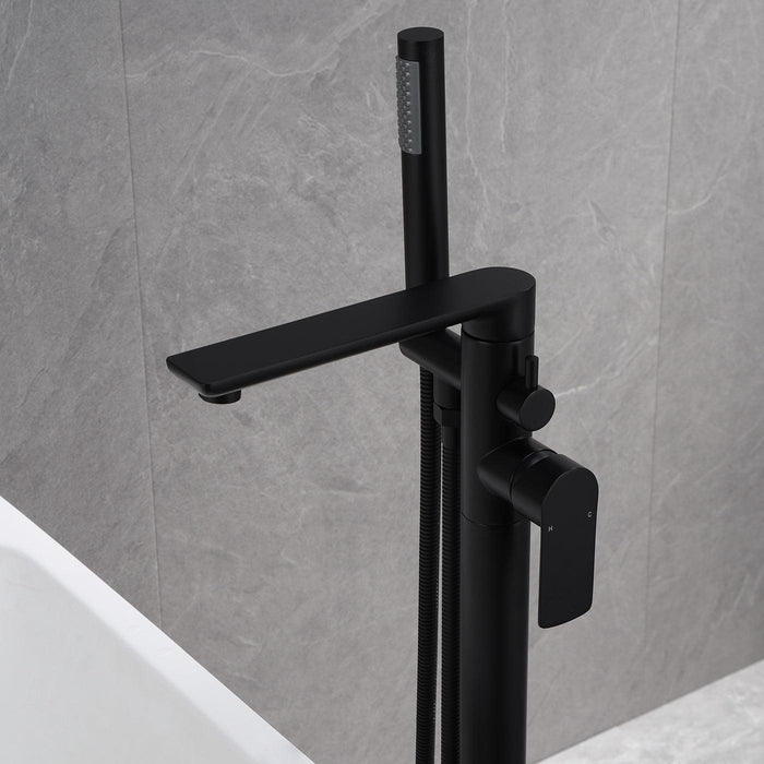 Single-Handle Freestanding Tub Faucet Matte Black 1-handle Freestanding Swivel Bathtub Faucet with Hand Shower (Valve Included) - ParrotUncle