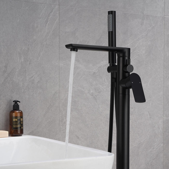 Single-Handle Freestanding Tub Faucet Matte Black 1-handle Freestanding Swivel Bathtub Faucet with Hand Shower (Valve Included) - ParrotUncle