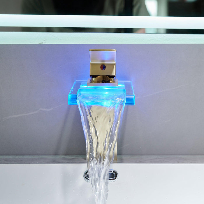 Single Handle Glass LED Waterfall Bathroom Sink Faucet - ParrotUncle
