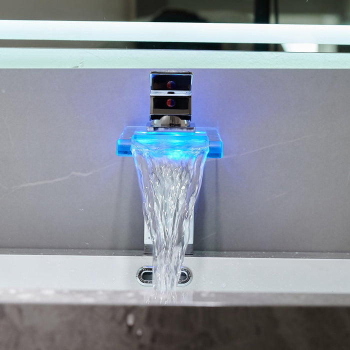 Single Handle Glass LED Waterfall Bathroom Sink Faucet - ParrotUncle