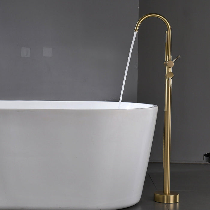 Single-Handle Golden Freestanding Floor Mount Tub Faucet Bathtub Filler with Hand Shower - ParrotUncle