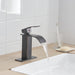 Single-Handle Low-Arc Single-Hole Bathroom Faucet with Pop-Up Drain Assembly Waterfall in Matte Black - ParrotUncle