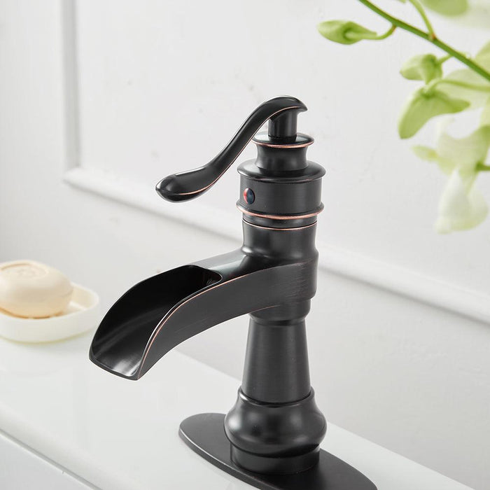 Single Handle One Hole Waterfall Bathroom Sink Faucets - ParrotUncle