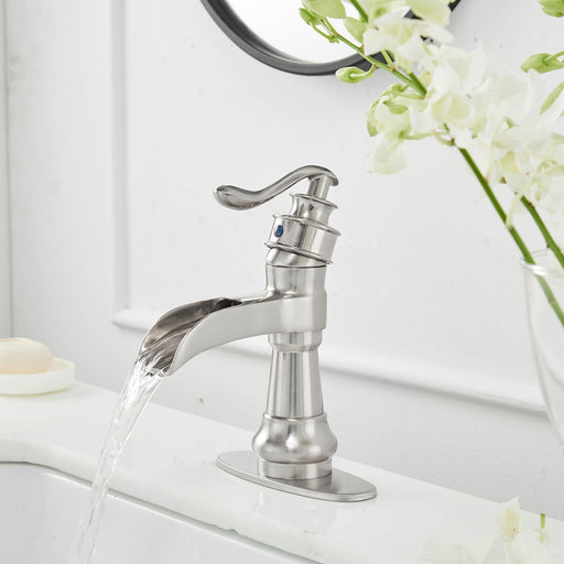 Single Handle One Hole Waterfall Bathroom Sink Faucets - ParrotUncle
